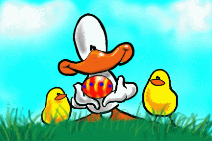 A ducky found a colorful egg!